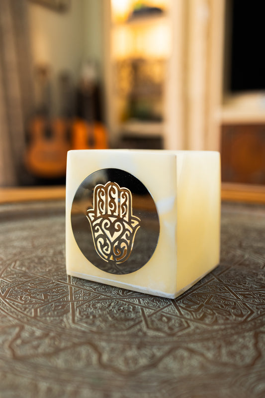 Hand of Fatima Alabaster Candle Holder